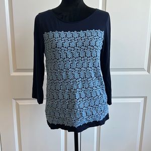 J.Crew Factory Blue 3/4 Sleeves With Floral Lace Design